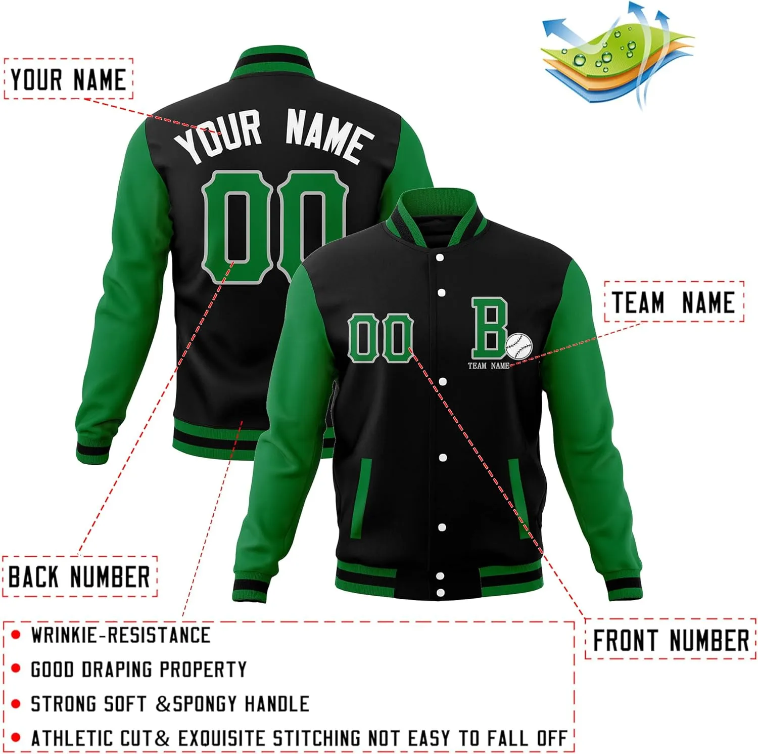 Custom Mens Lightweight Bomber Jacket Windbreaker Varsity Jacket Personalized Stitched Team Name Number