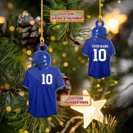 Custom Name Blue Baseball Uniform Shaped Christmas Ornament, Perfect Gift for Baseball Player
