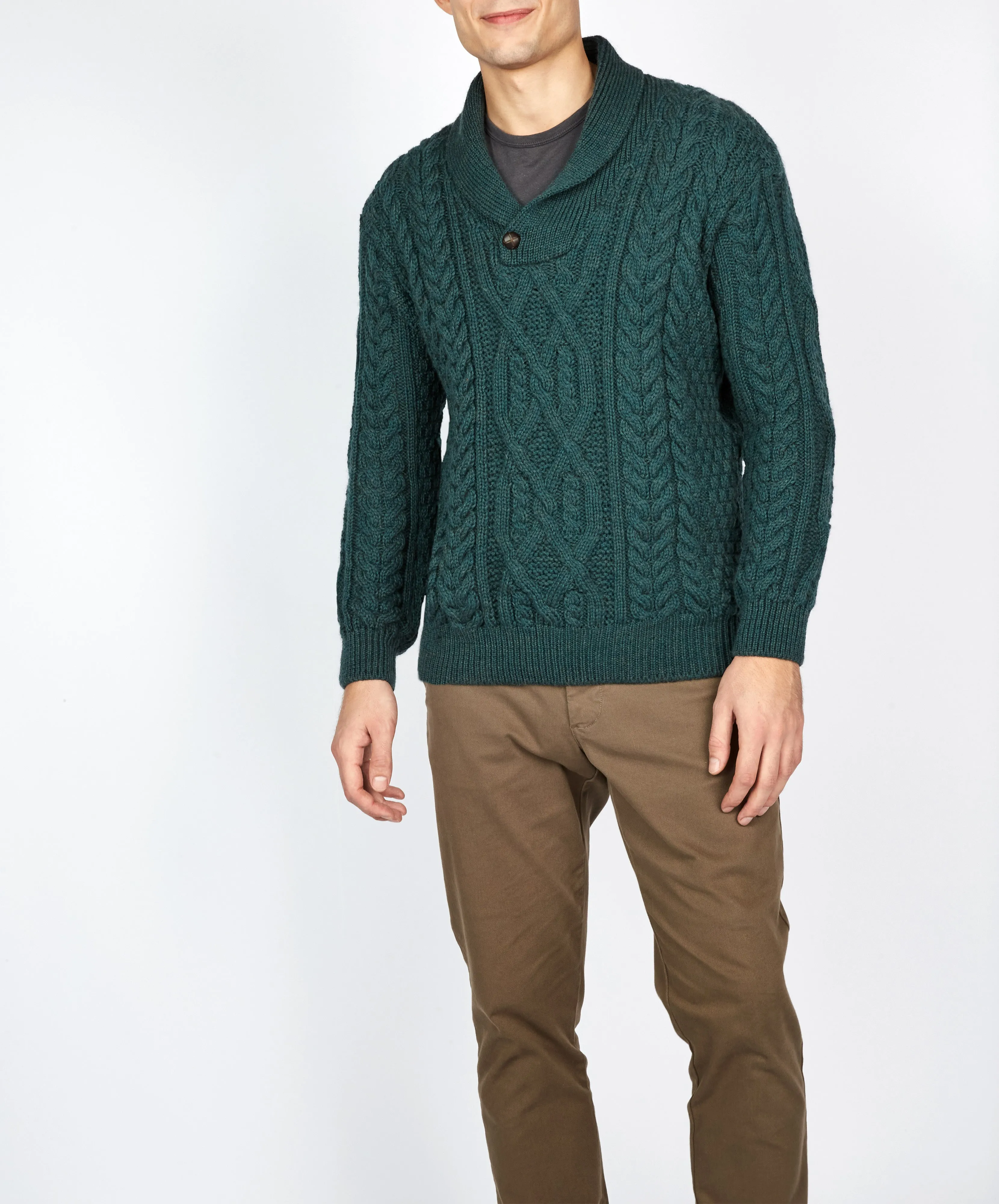Dair Aran Shawl Collar Sweater Evergreen