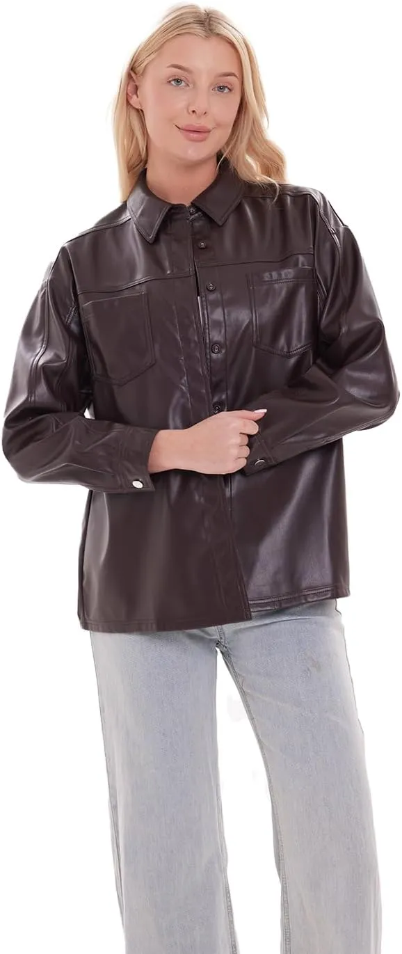 DIASHINY Faux Leather Jacket For Women, Zip Up Moto Biker Coat, Short PU Motorcycle Outwear