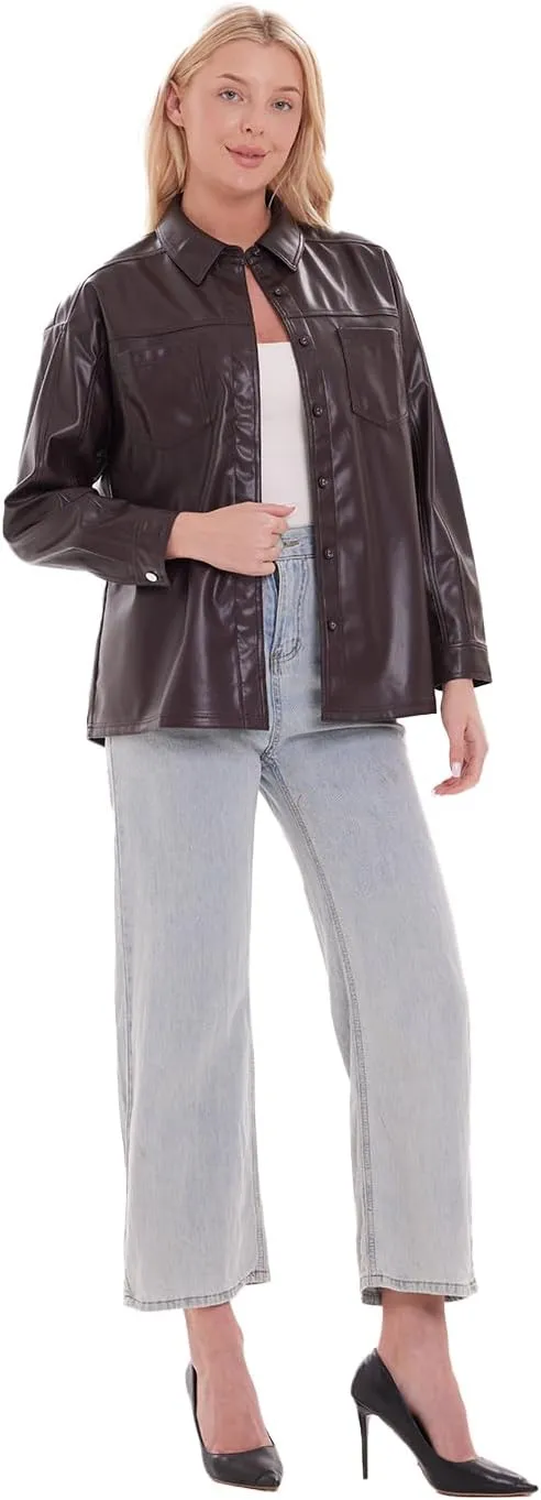 DIASHINY Faux Leather Jacket For Women, Zip Up Moto Biker Coat, Short PU Motorcycle Outwear