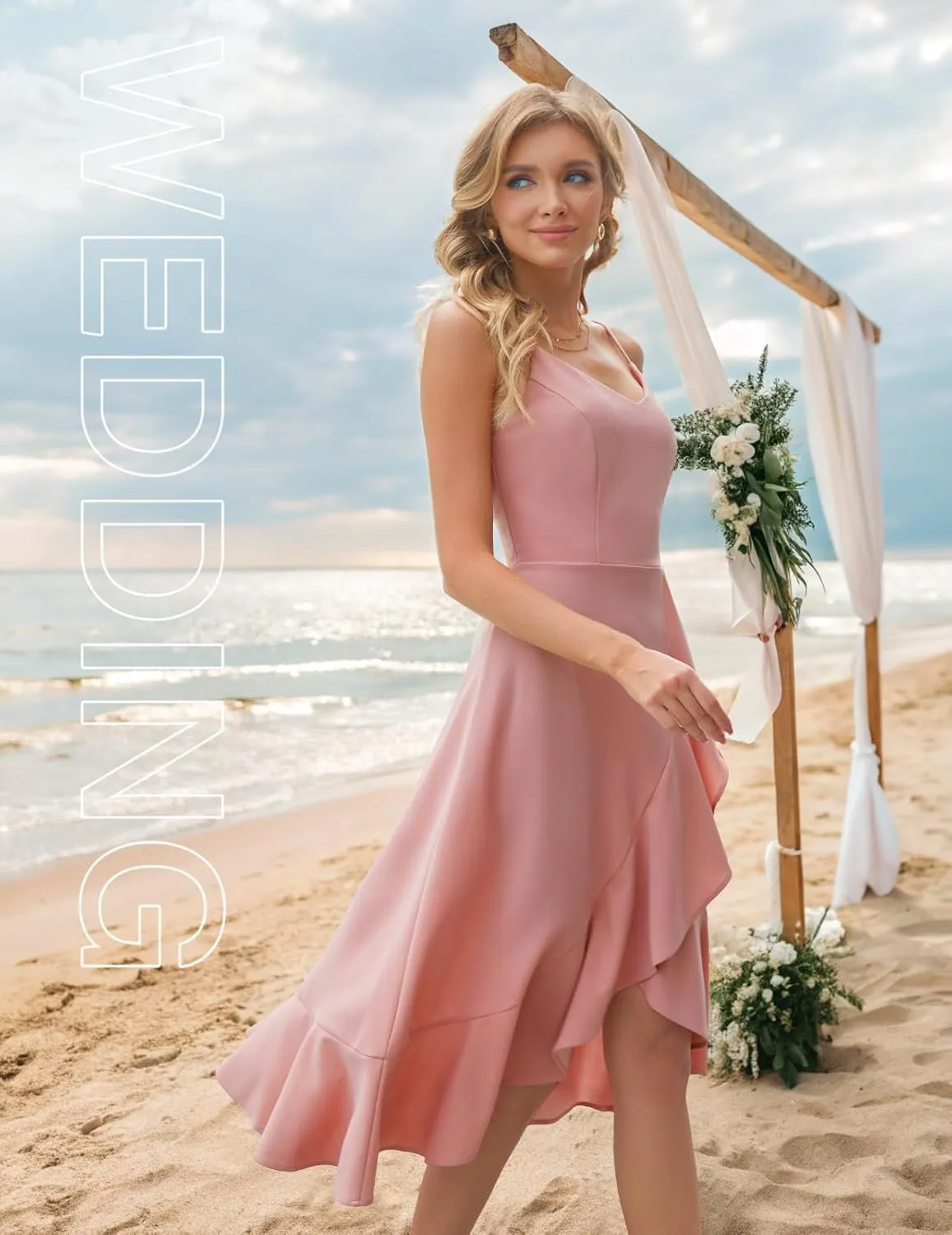 DRESSTELLS Women's Cocktail Party Dress, Formal Wedding Guest High Low Dress, Fit Flare Holiday Prom Dress