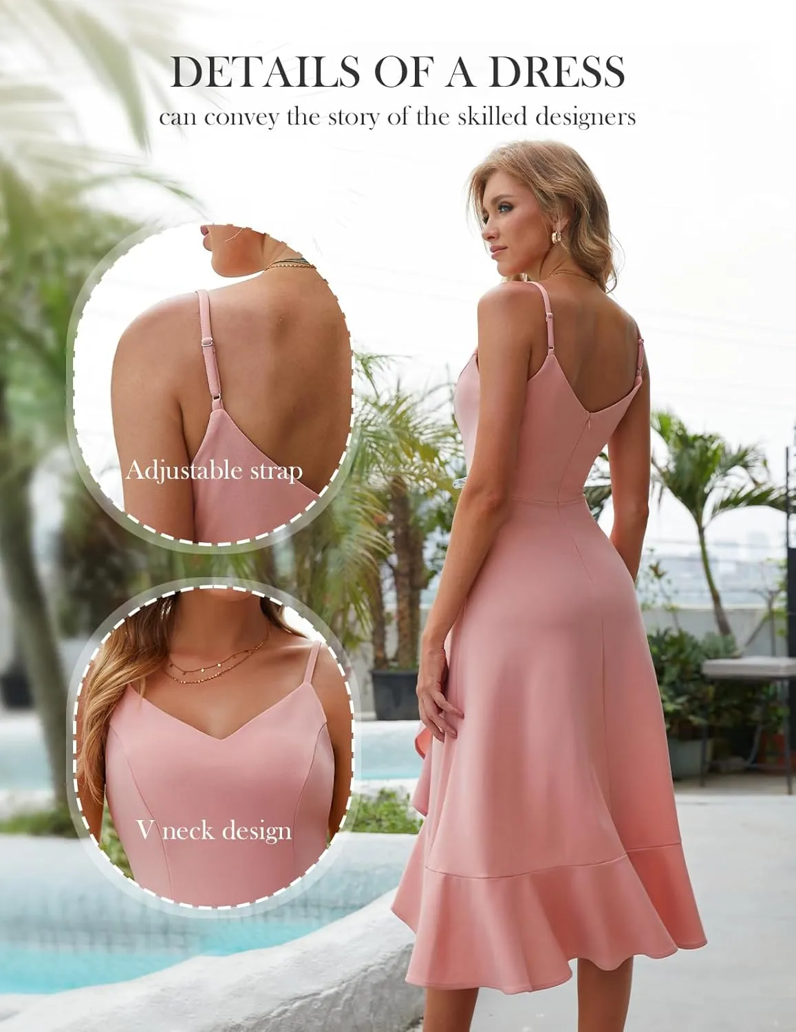 DRESSTELLS Women's Cocktail Party Dress, Formal Wedding Guest High Low Dress, Fit Flare Holiday Prom Dress