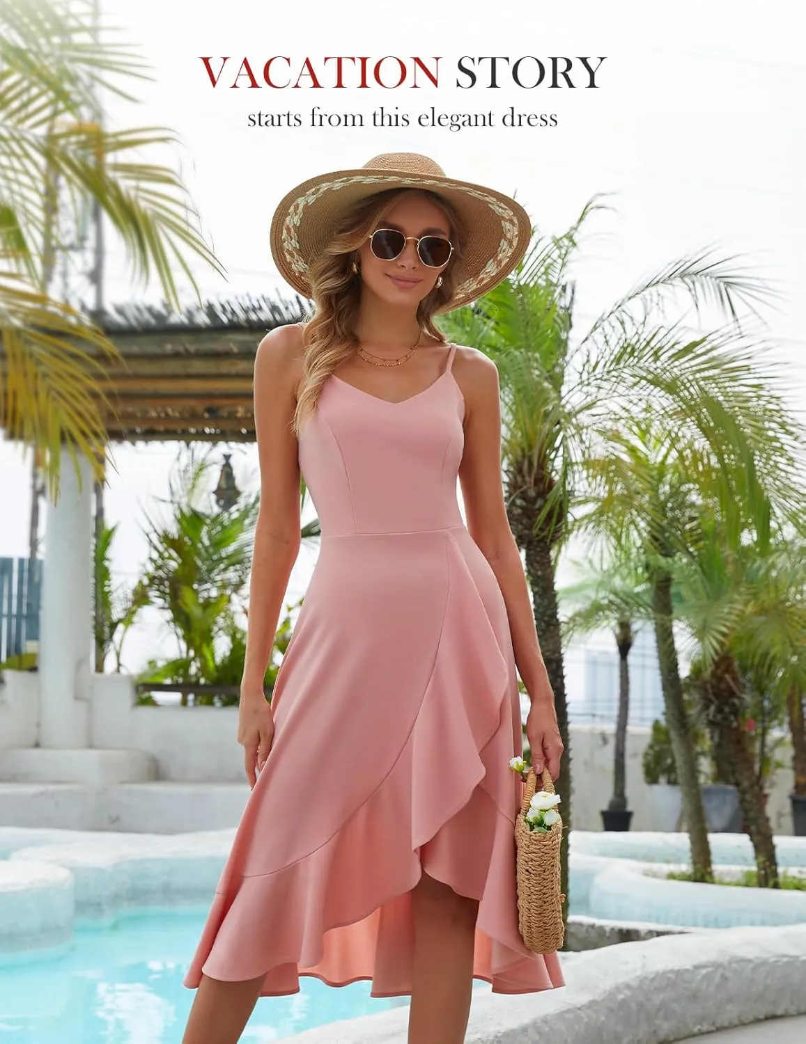 DRESSTELLS Women's Cocktail Party Dress, Formal Wedding Guest High Low Dress, Fit Flare Holiday Prom Dress