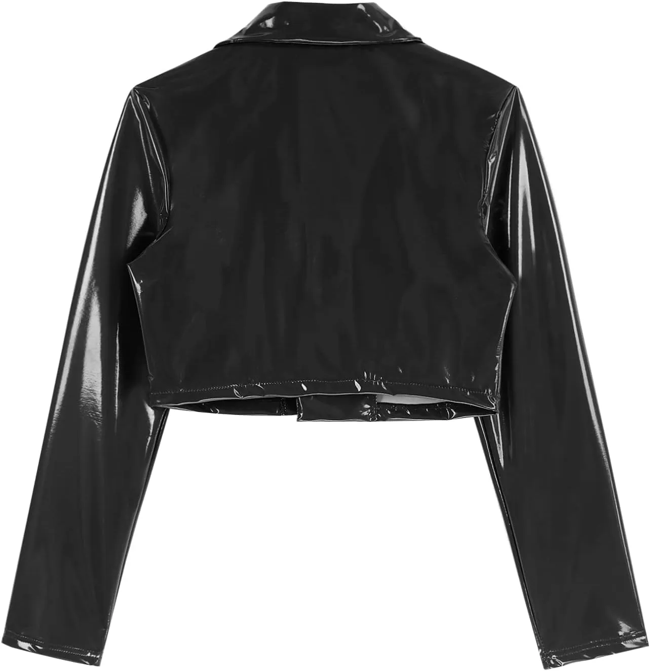 easyforever Women's Patent Leather Jacket Shiny Metallic Long Sleeve Cropped Motorcycle Coat