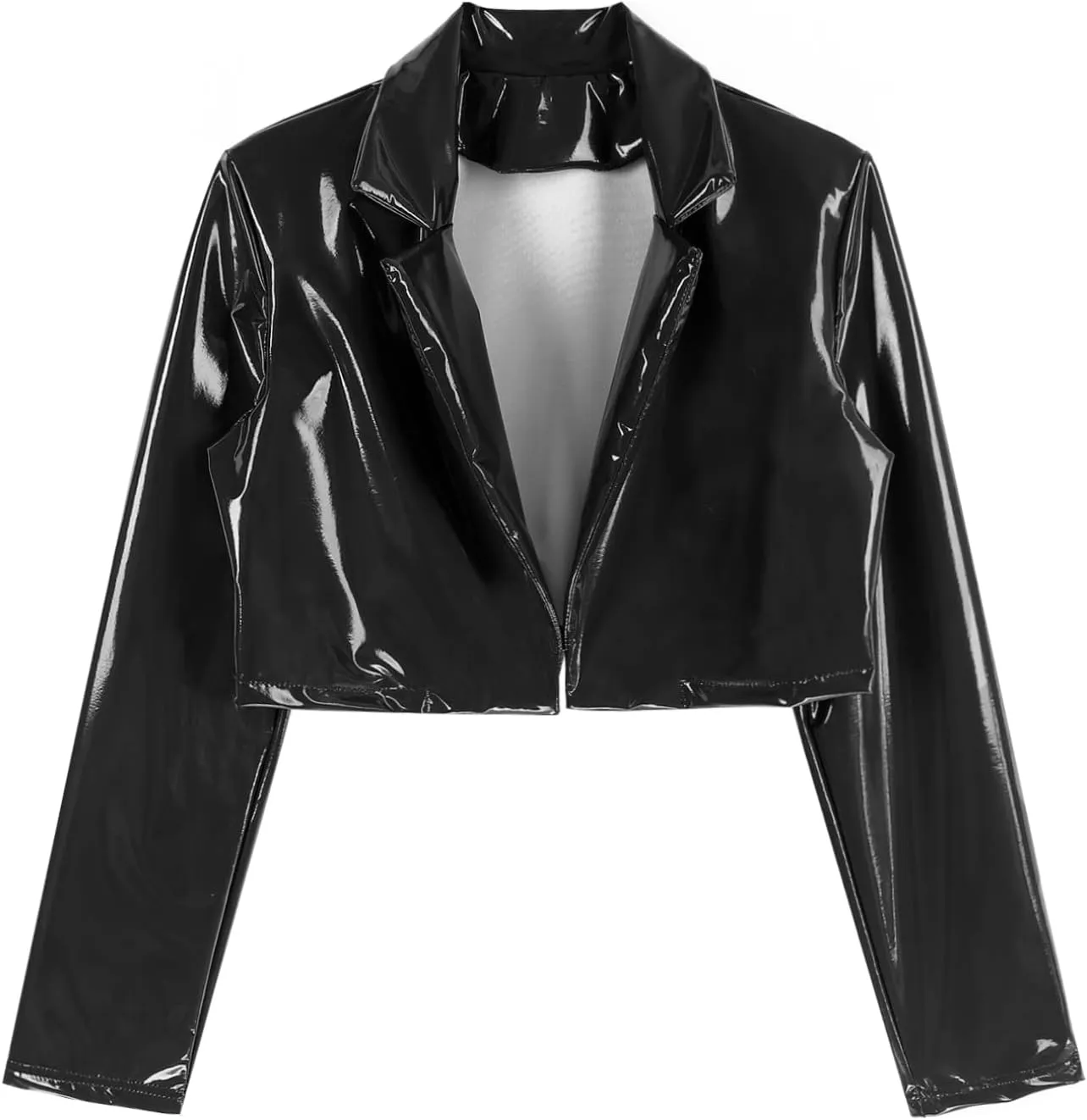 easyforever Women's Patent Leather Jacket Shiny Metallic Long Sleeve Cropped Motorcycle Coat