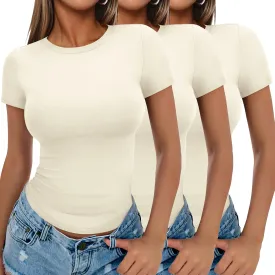 Ekouaer Womens Basic Tee Shirts 3 Pack Short Sleeve Crew Neck Thermal Underwear Tops Base Layer