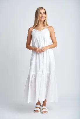 Embroidered Detail Cotton Sun Dress White