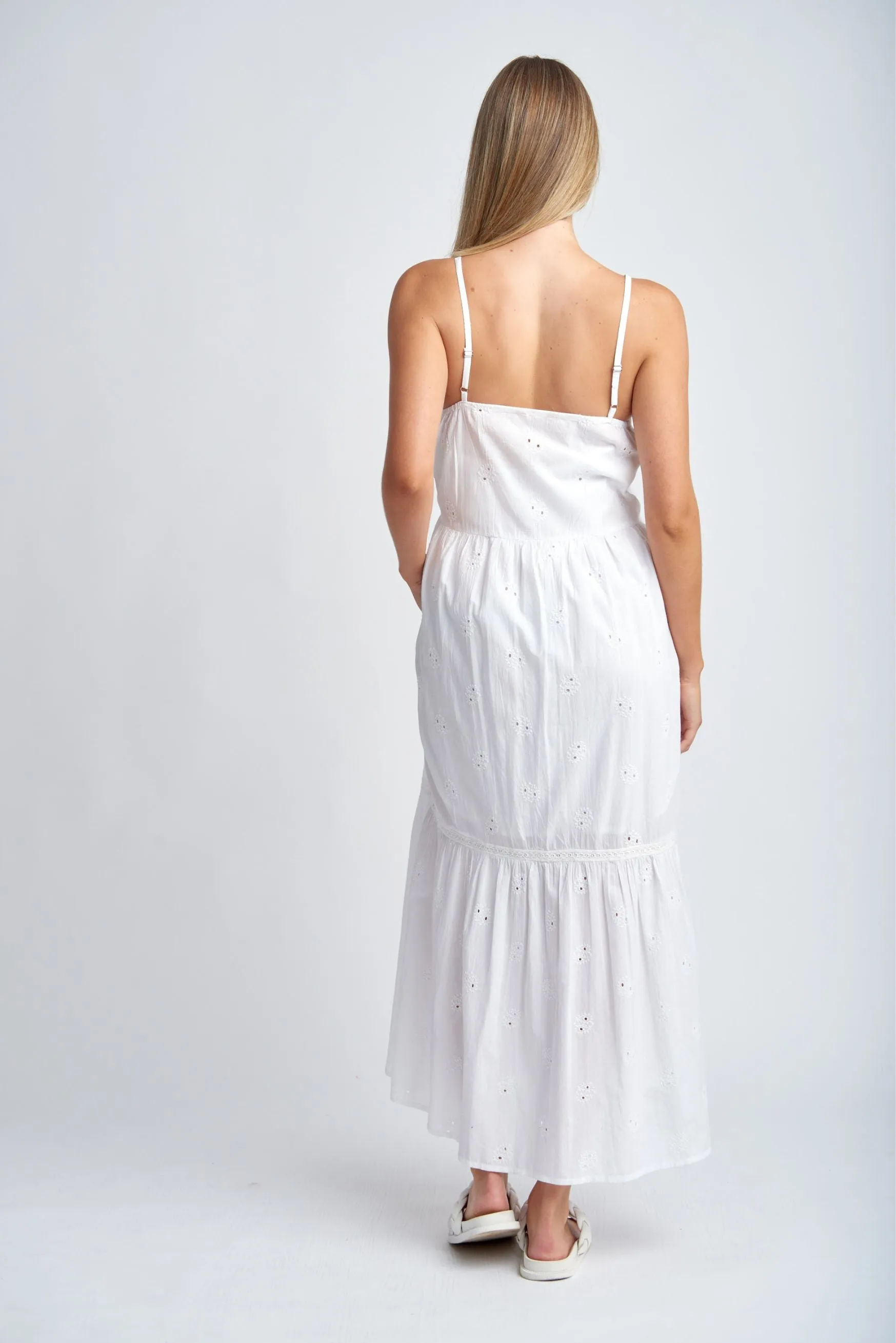 Embroidered Detail Cotton Sun Dress White