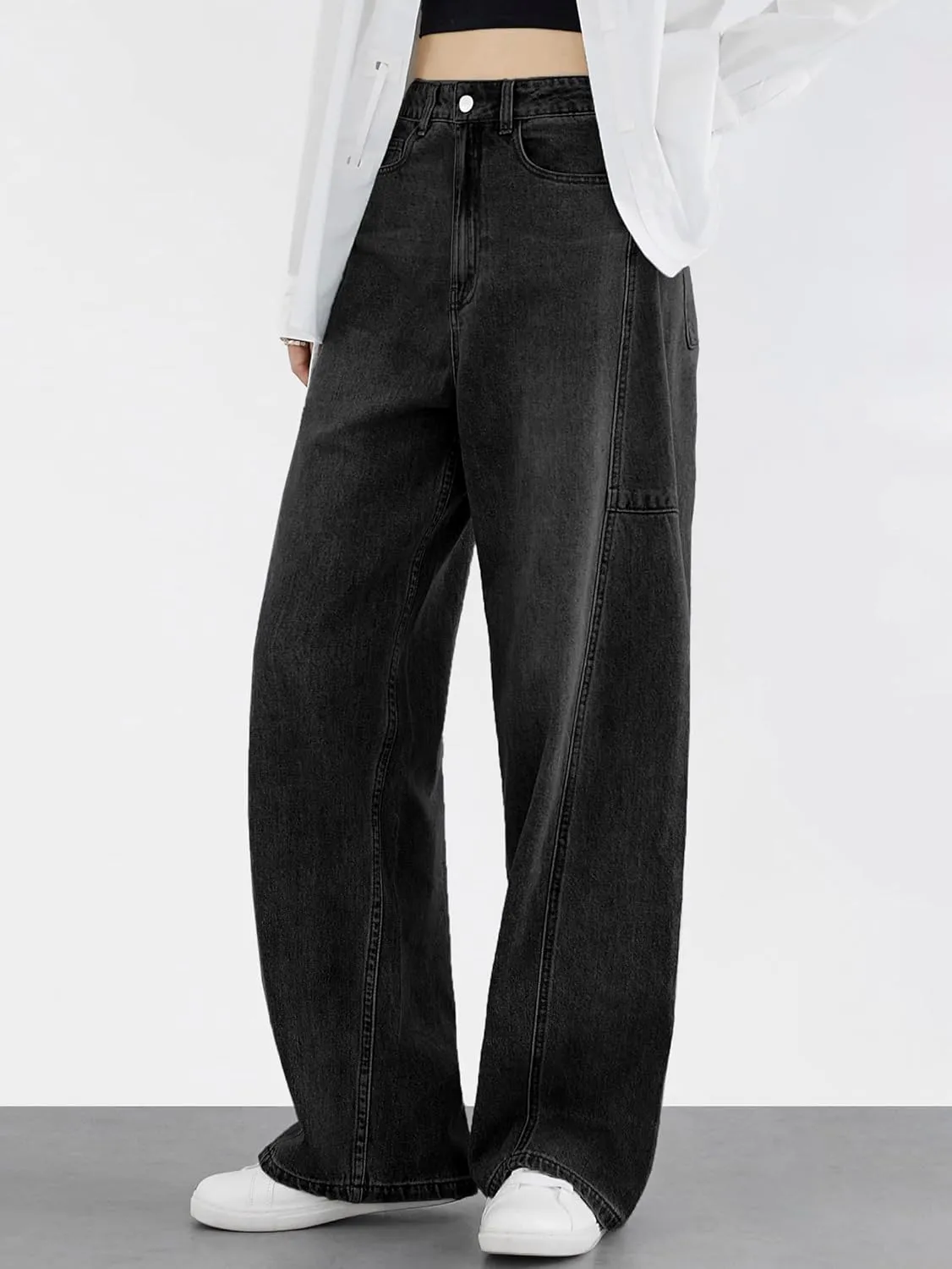 EMMIOL Women Hip Hop Baggy Jeans Wide Leg Mid-Low Waist Jeans Loose Boyfriends Pants 90s Vintage Denim Pants