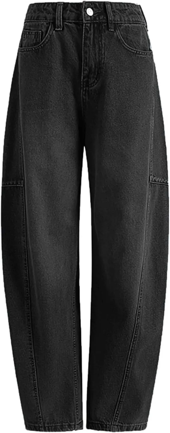 EMMIOL Women Hip Hop Baggy Jeans Wide Leg Mid-Low Waist Jeans Loose Boyfriends Pants 90s Vintage Denim Pants