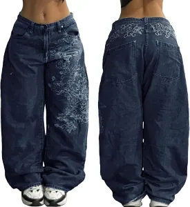 EMMIOL Women Hip Hop Baggy Jeans Wide Leg Mid-Low Waist Jeans Loose Boyfriends Pants 90s Vintage Denim Pants EMMIOL Women Hip Hop Baggy Jeans Wide Leg Mid-Low Waist Jeans Loose Boyfriends Pants 90s Vintage Denim Pants