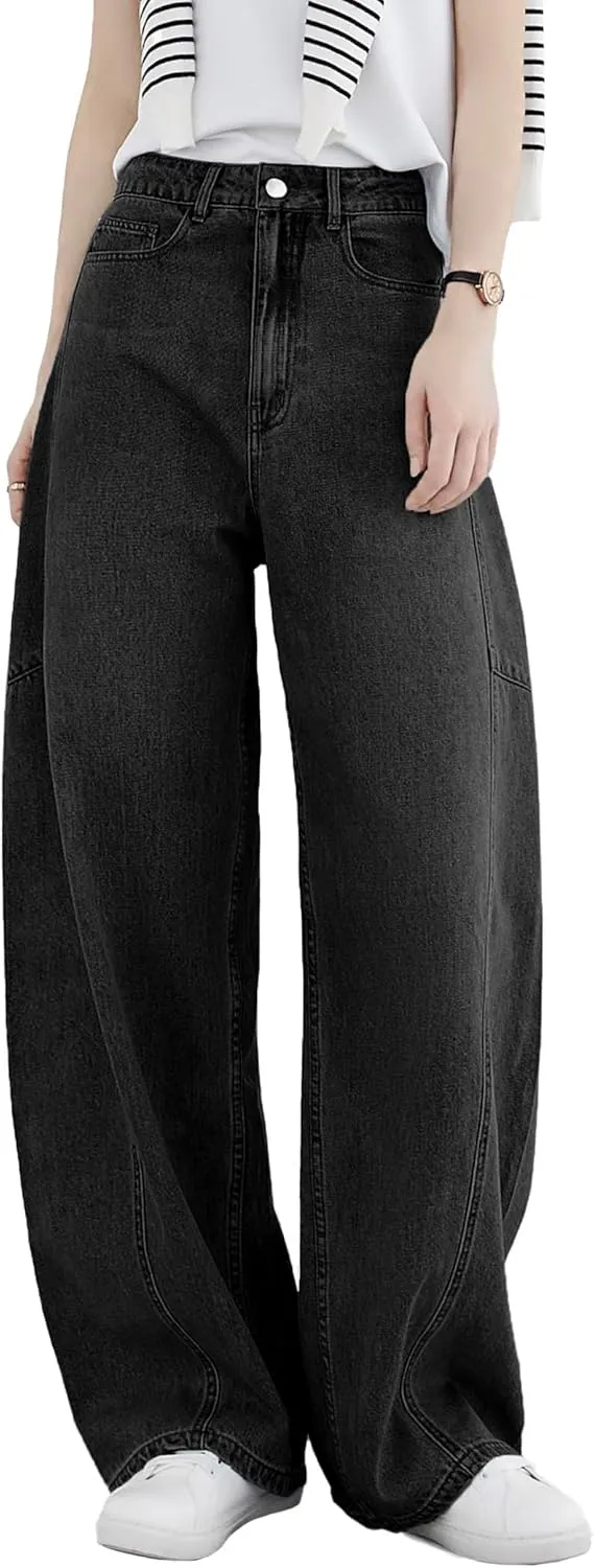 EMMIOL Women Hip Hop Baggy Jeans Wide Leg Mid-Low Waist Jeans Loose Boyfriends Pants 90s Vintage Denim Pants