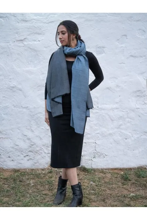 Exclusive Reversible Soft Kashmiri Wool Shawl - Soft Blue & Grey