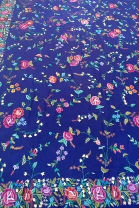 Exquisite Blue Hand Petit Point Pashmina Shawl: Timeless Elegance