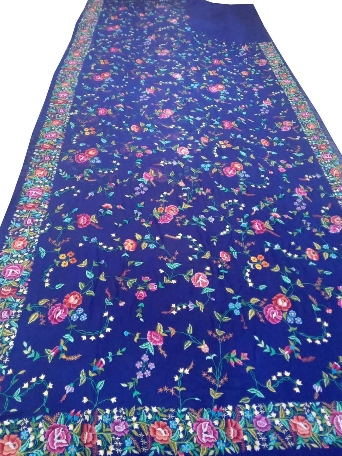 Exquisite Blue Hand Petit Point Pashmina Shawl: Timeless Elegance