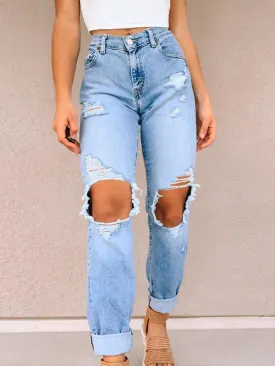 Frayed Mid Rise Ripped Jeans