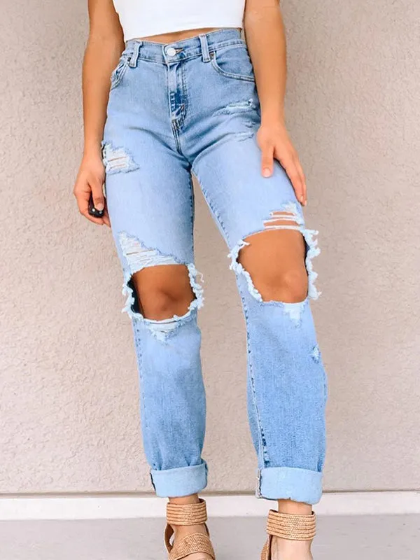 Frayed Mid Rise Ripped Jeans