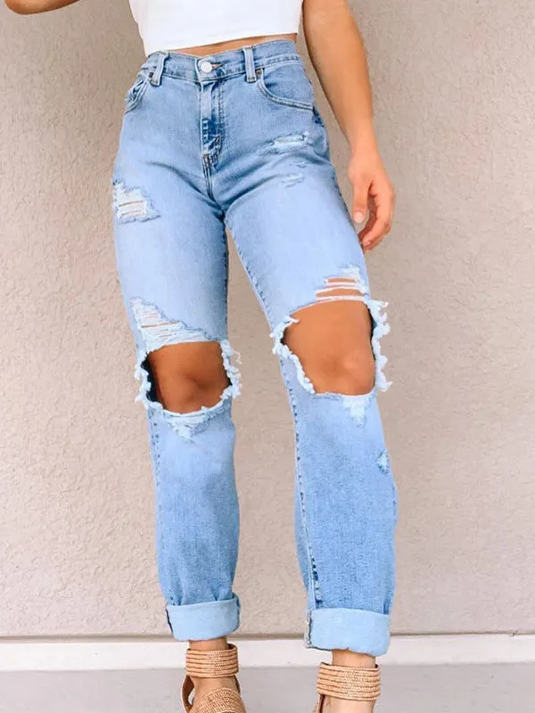 Frayed Mid Rise Ripped Jeans