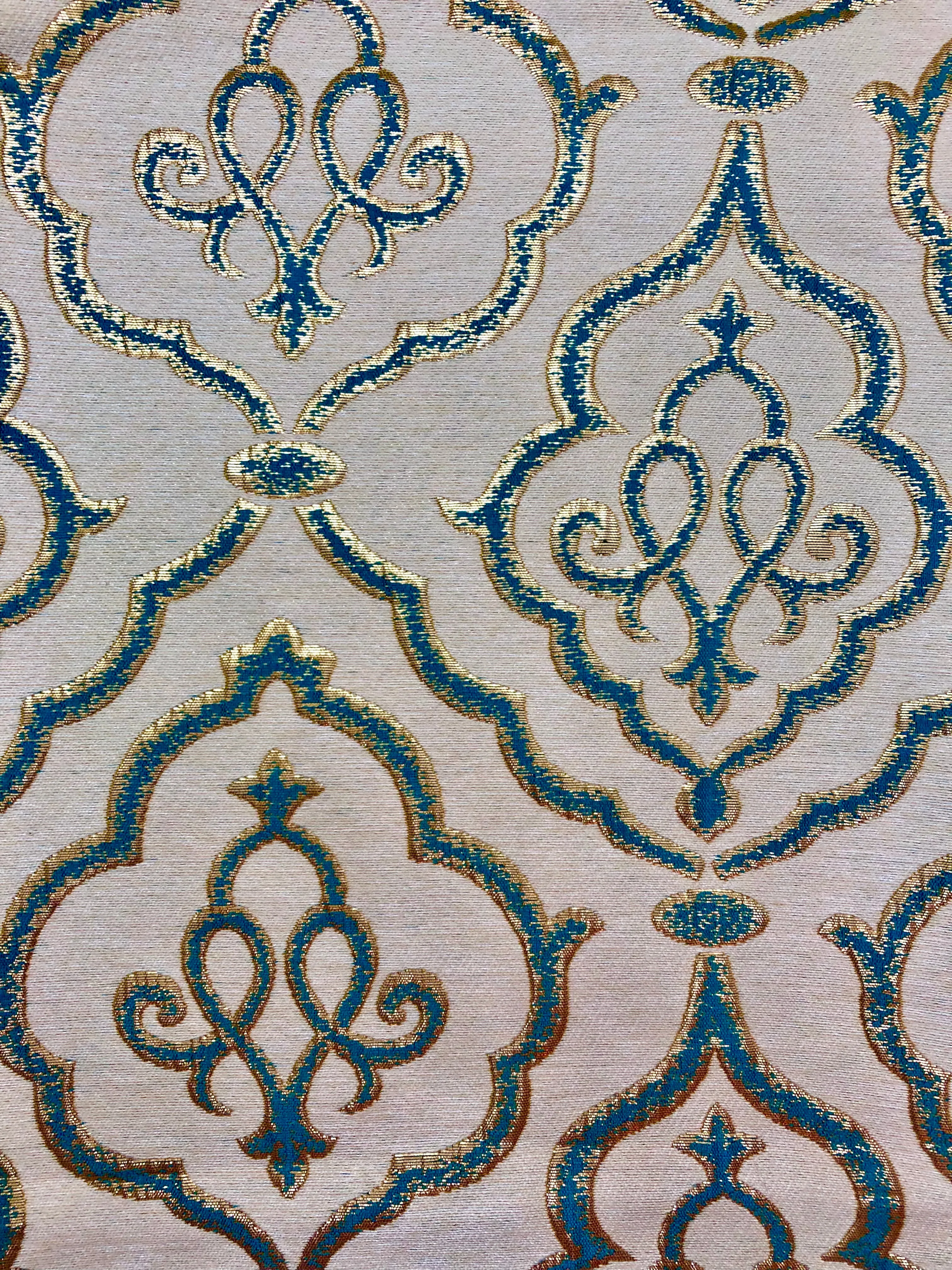 Grab Bag - Brocade 50-inches Wide Reversible Ivory with Pale Gold Metallic Design and Teal 1-Yard and 1.375-Yard Pieces Left!