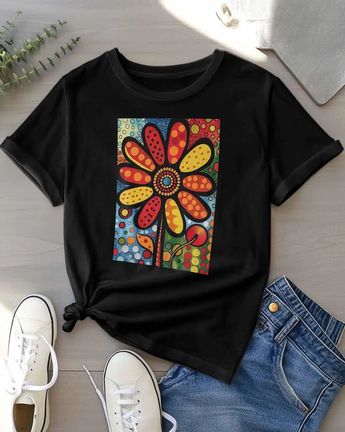 Graphic T Shirts for Women, Boho Abstract Flower Cotton Girls Tees Short Sleeve Crewneck Summer Gym Casual Tops