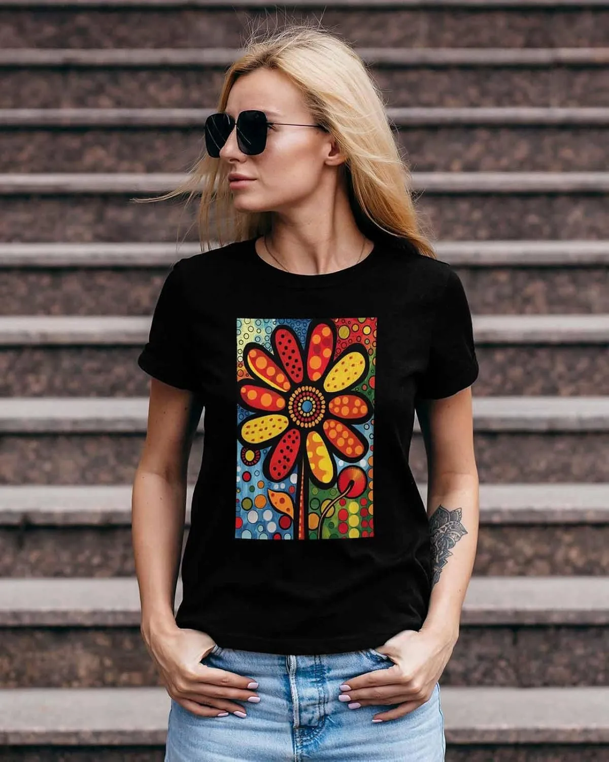 Graphic T Shirts for Women, Boho Abstract Flower Cotton Girls Tees Short Sleeve Crewneck Summer Gym Casual Tops
