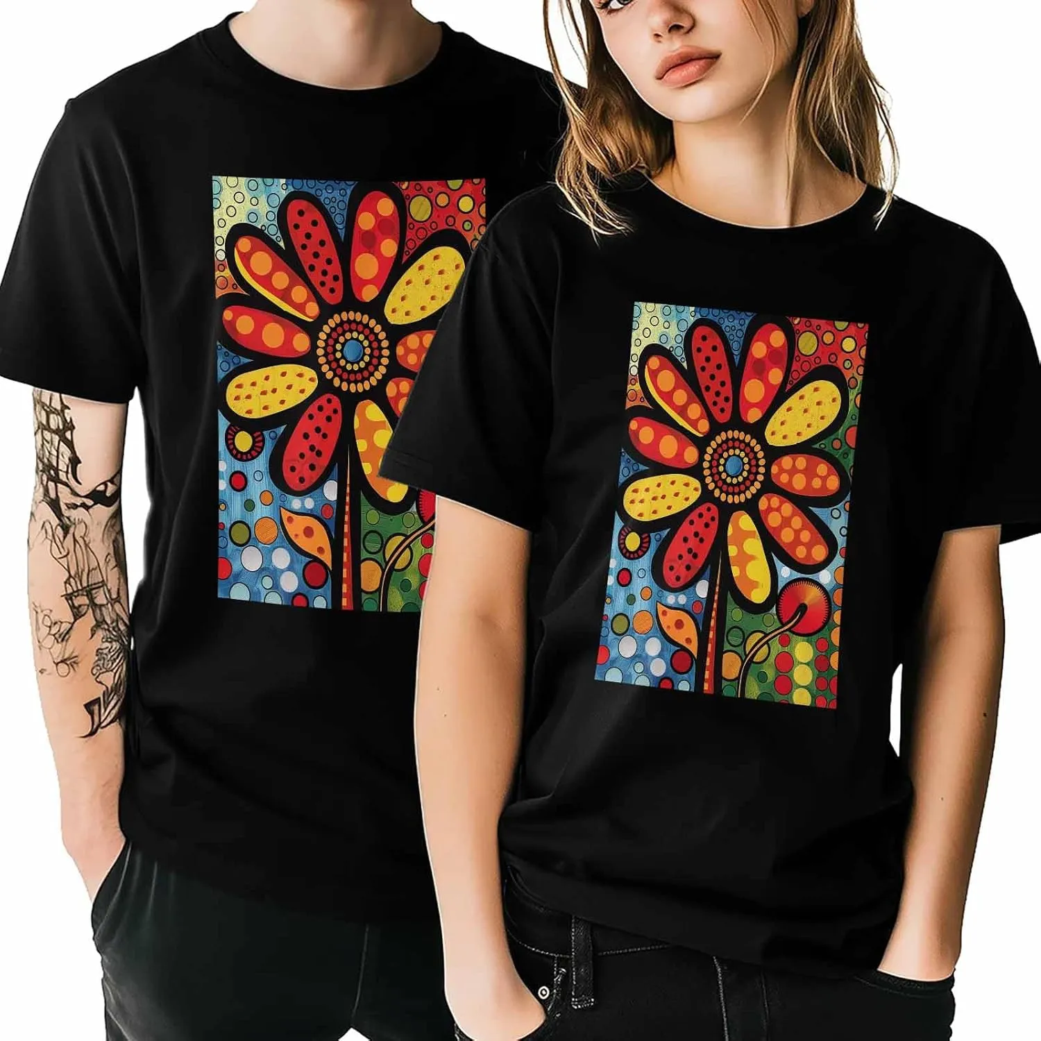 Graphic T Shirts for Women, Boho Abstract Flower Cotton Girls Tees Short Sleeve Crewneck Summer Gym Casual Tops