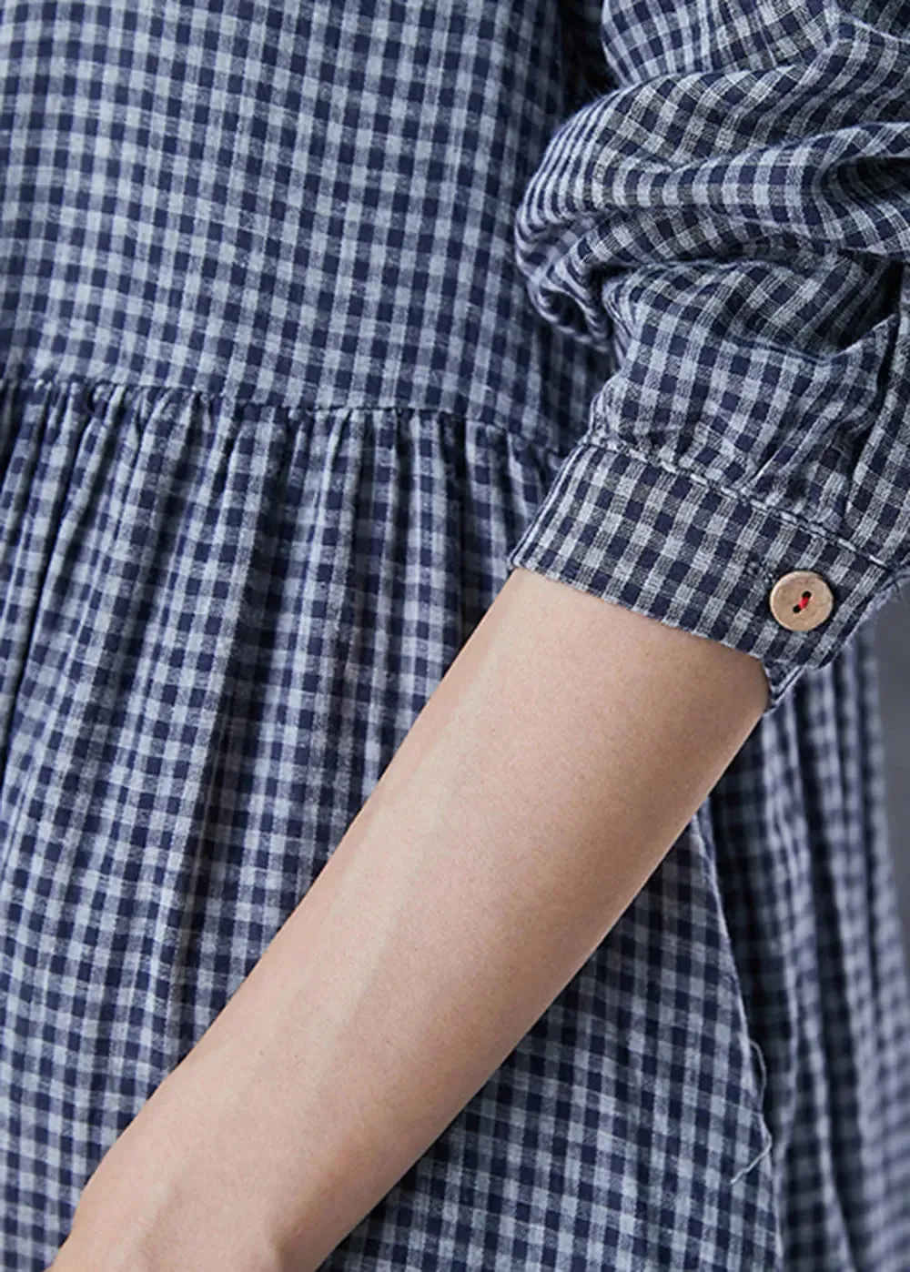 Grey Oversized Plaid Cotton Shirt Dresses