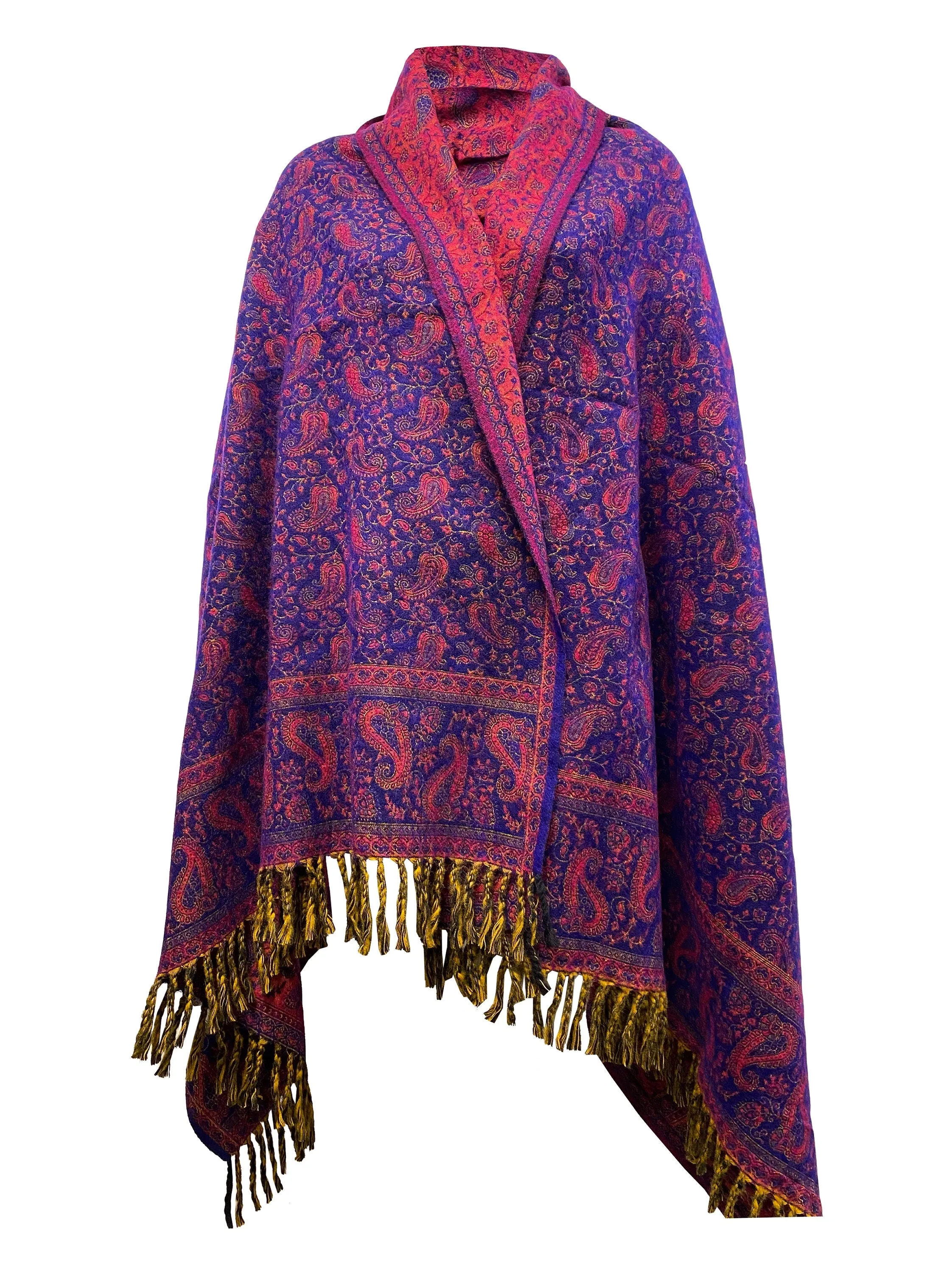 Handmade Pure Yak Wool Paisley Shawl in Purple - Luxurious Unisex Travel Wrap & Meditation Throw