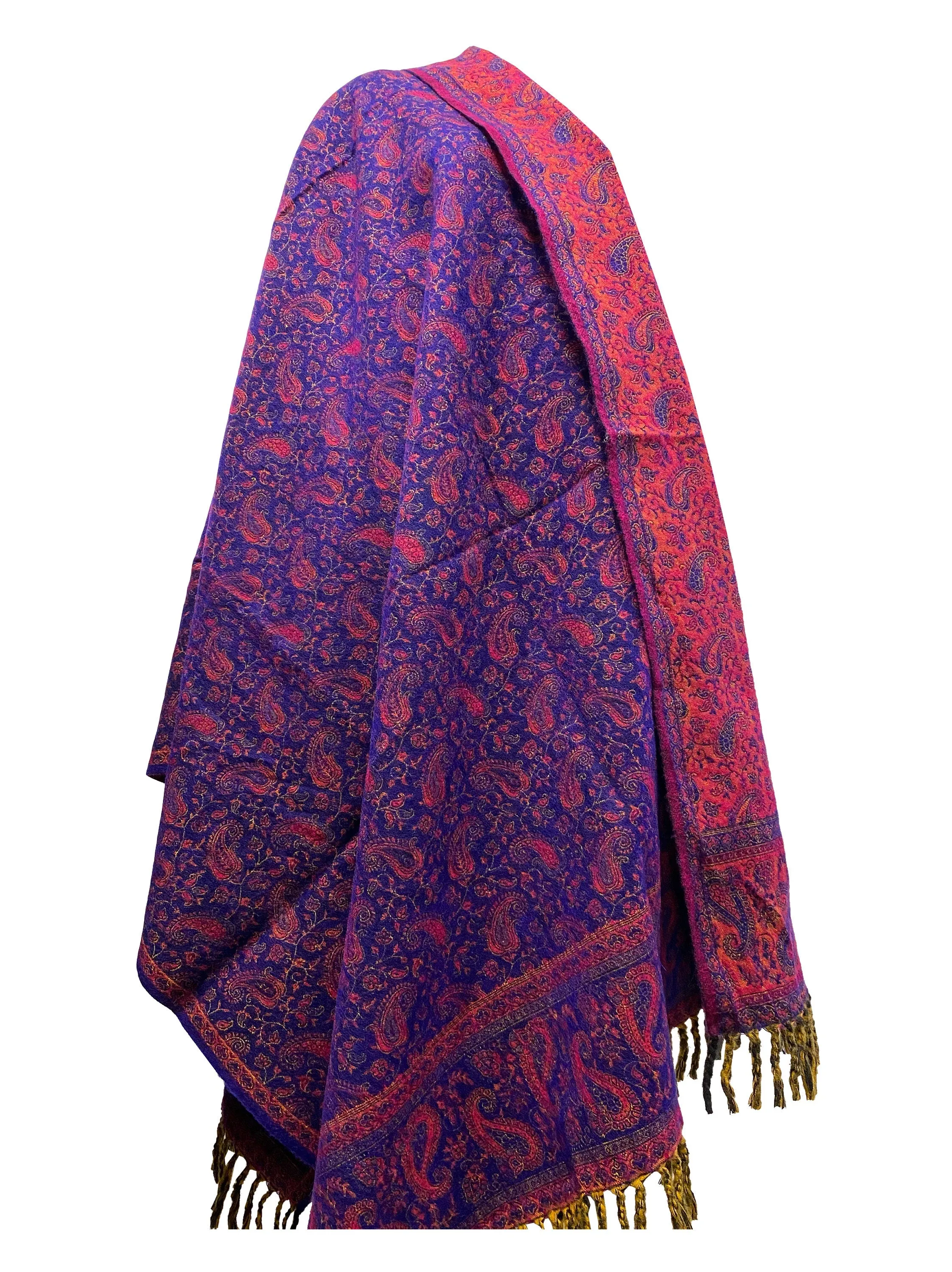 Handmade Pure Yak Wool Paisley Shawl in Purple - Luxurious Unisex Travel Wrap & Meditation Throw