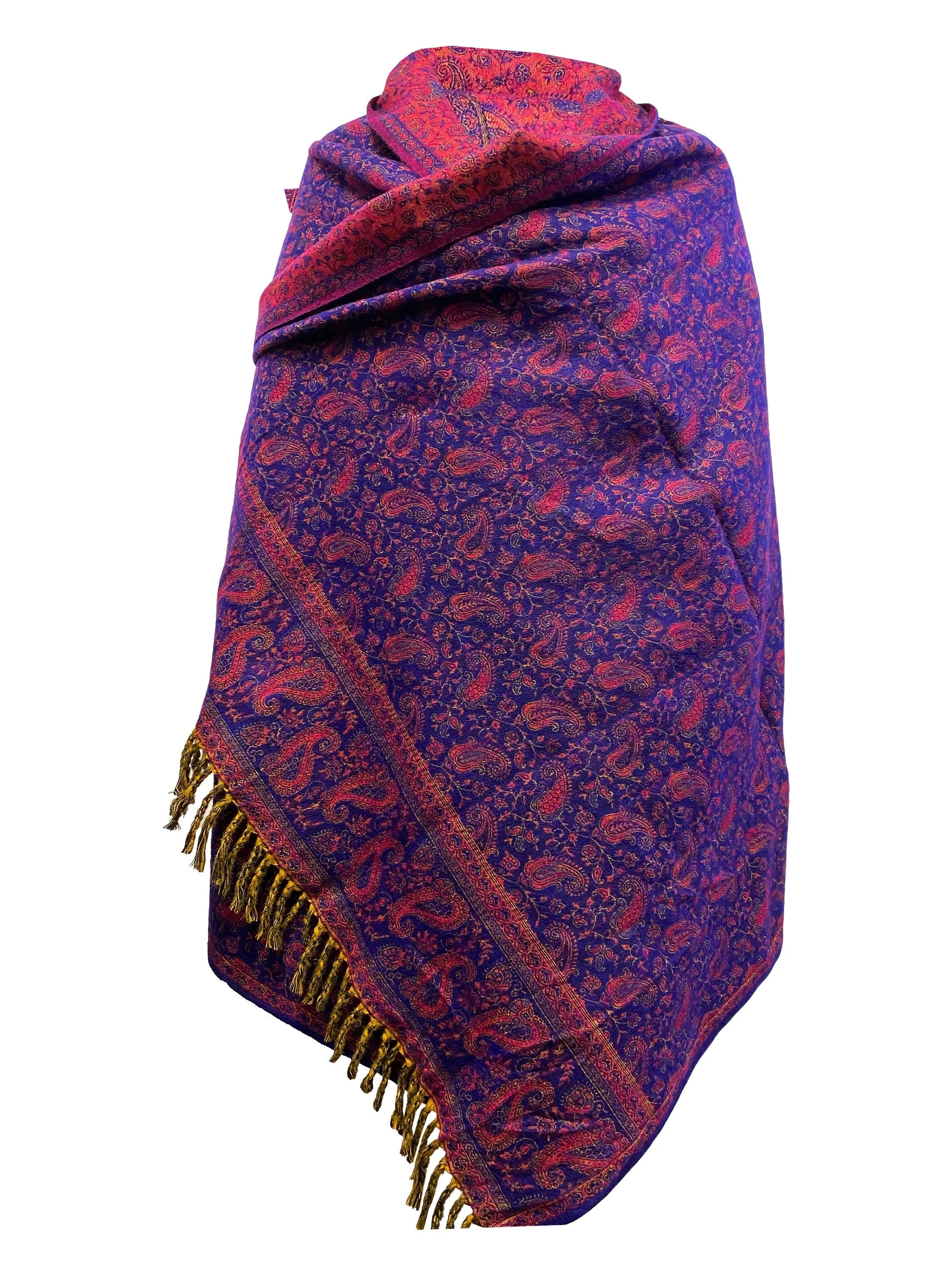 Handmade Pure Yak Wool Paisley Shawl in Purple - Luxurious Unisex Travel Wrap & Meditation Throw