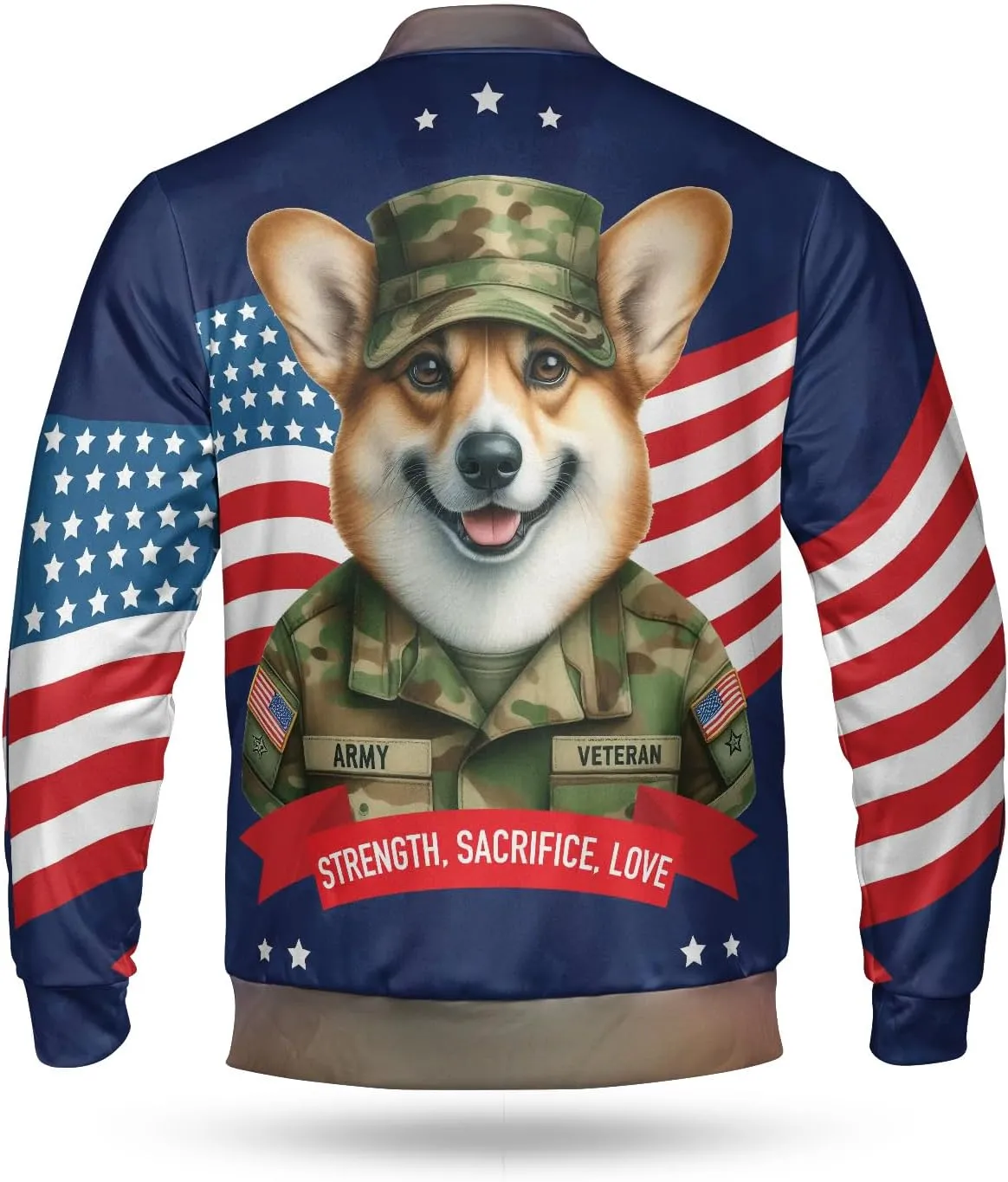 Happy Father's Day Honoring Veterans Dog in Army Uniform All Over Print 3D Baseball Shirt Jacket Softball Sport