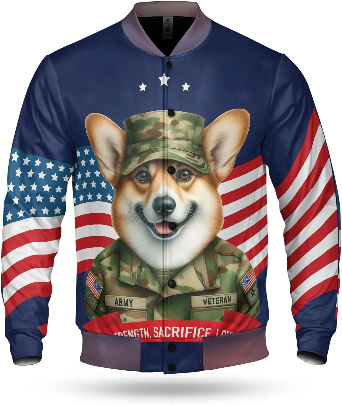 Happy Father's Day Honoring Veterans Dog in Army Uniform All Over Print 3D Baseball Shirt Jacket Softball Sport