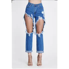 High Waisted Cut out Ripped Jeans