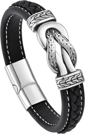 Infinity Knot Leather Bracelet for Men 316L Stainless Steel Genuine Leather Bracelet Texture Wristband Cuff Stylish Cool jewelry for Men Father Husband Infinity Knot Leather Bracelet for Men 316L Stainless Steel Genuine Leather Bracelet Texture Wristband Cuff Stylish Cool jewelry for Men Father Husband
