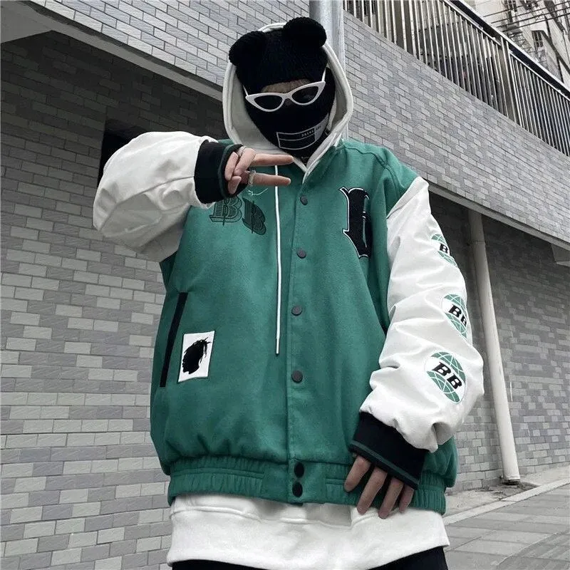 Joskaa Christmas Gift Women Retro Letter Embroidery Jackets Coat Couple Y2K High Street Hip-hop Baseball Uniform Loose Stitching Zipper Jacket 2024
