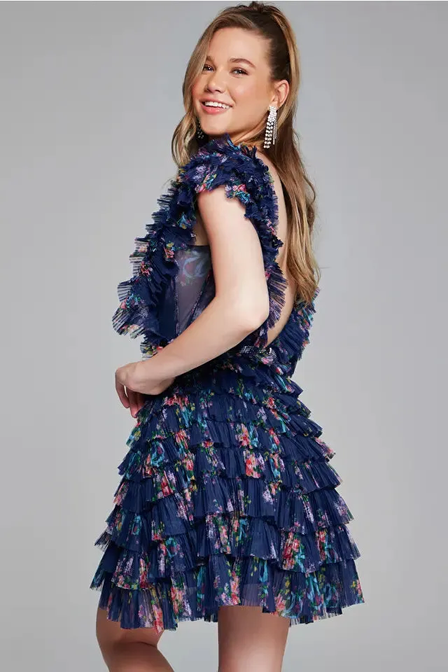 Jovani - 50069 - V Neckline Tiered Short Cocktail Dress