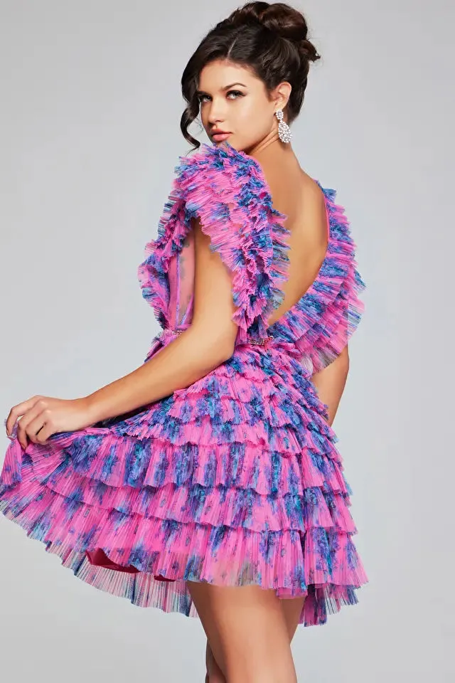 Jovani - 50069 - V Neckline Tiered Short Cocktail Dress