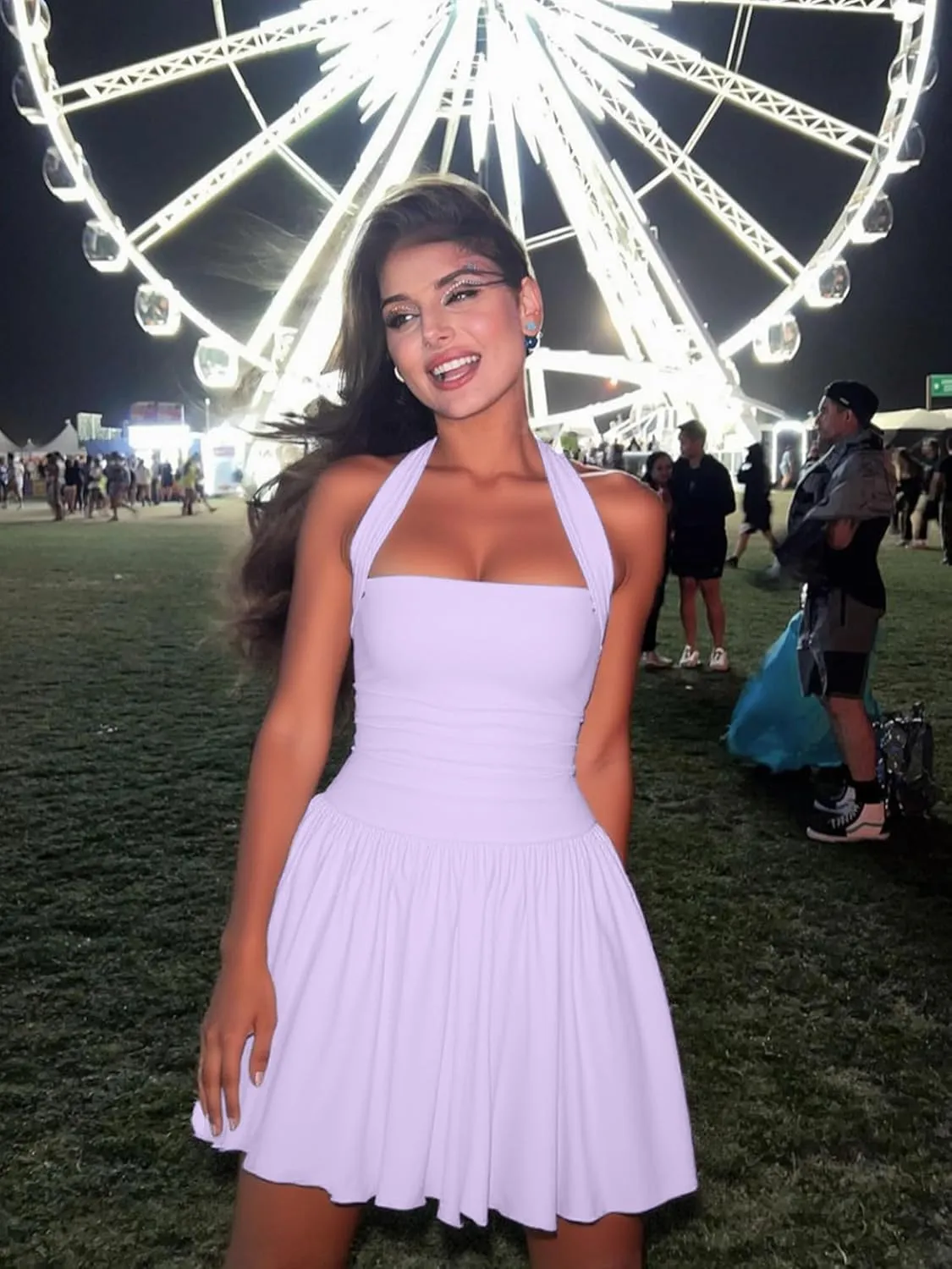 Kaximil Women's Sexy Halter Corset Mini Dress Bubble Ruched Waist Club Party Dresses with Built-in Shorts