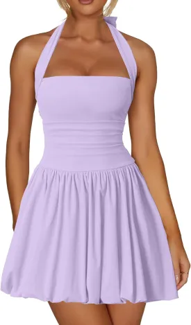Kaximil Women's Sexy Halter Corset Mini Dress Bubble Ruched Waist Club Party Dresses with Built-in Shorts Kaximil Women's Sexy Halter Corset Mini Dress Bubble Ruched Waist Club Party Dresses with Built-in Shorts