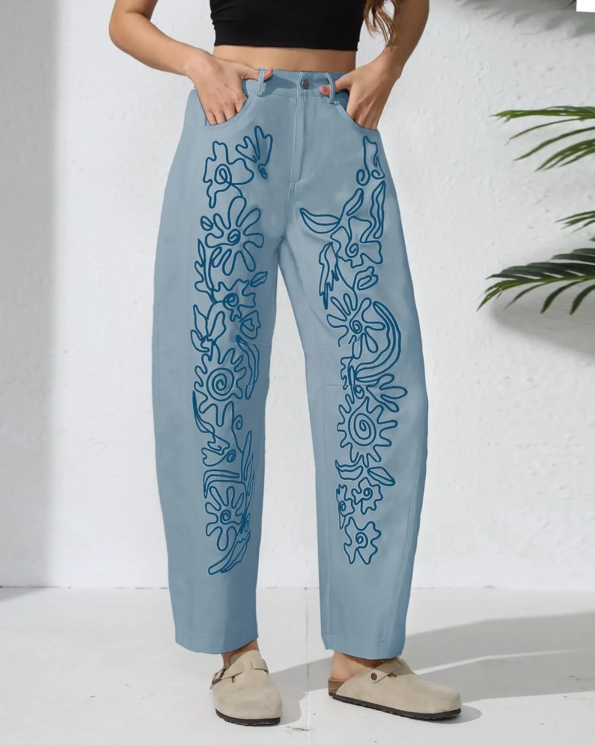 Kedera Embroidered Jeans for Women 2025 Baggy Boyfriend Jeans Barrel Leg Horseshoe Jeans Women Vintage Mid Rise Jeans