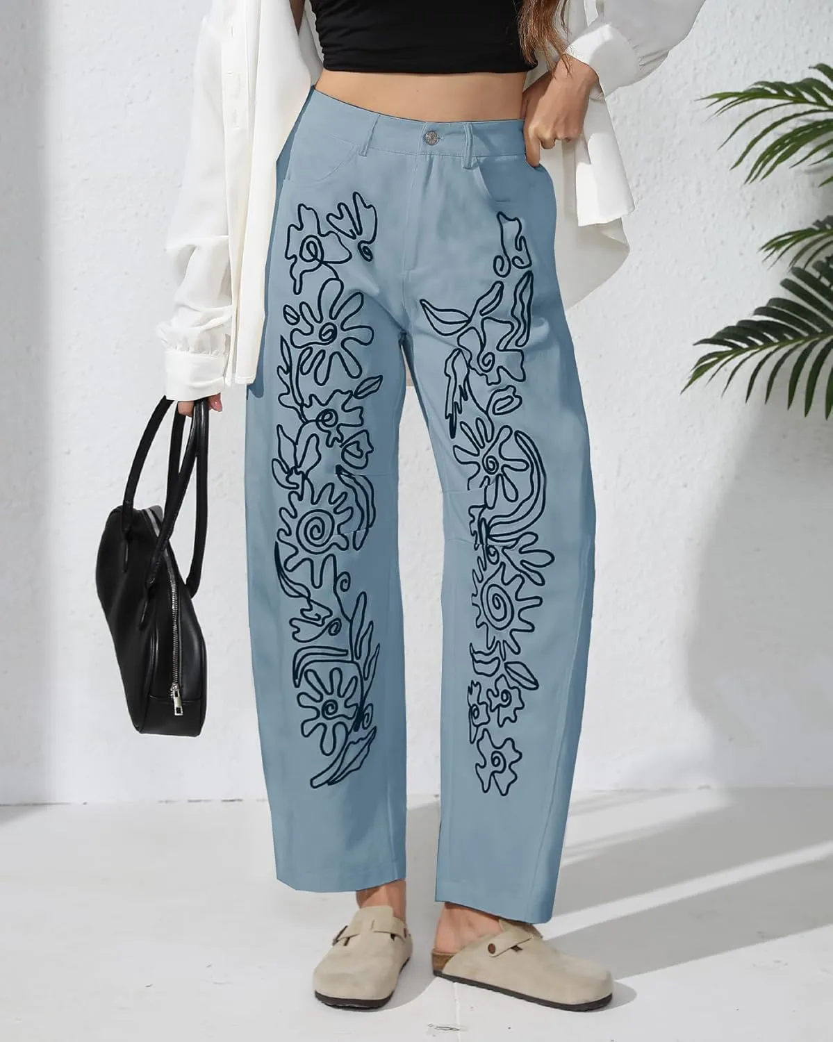 Kedera Embroidered Jeans for Women 2025 Baggy Boyfriend Jeans Barrel Leg Horseshoe Jeans Women Vintage Mid Rise Jeans