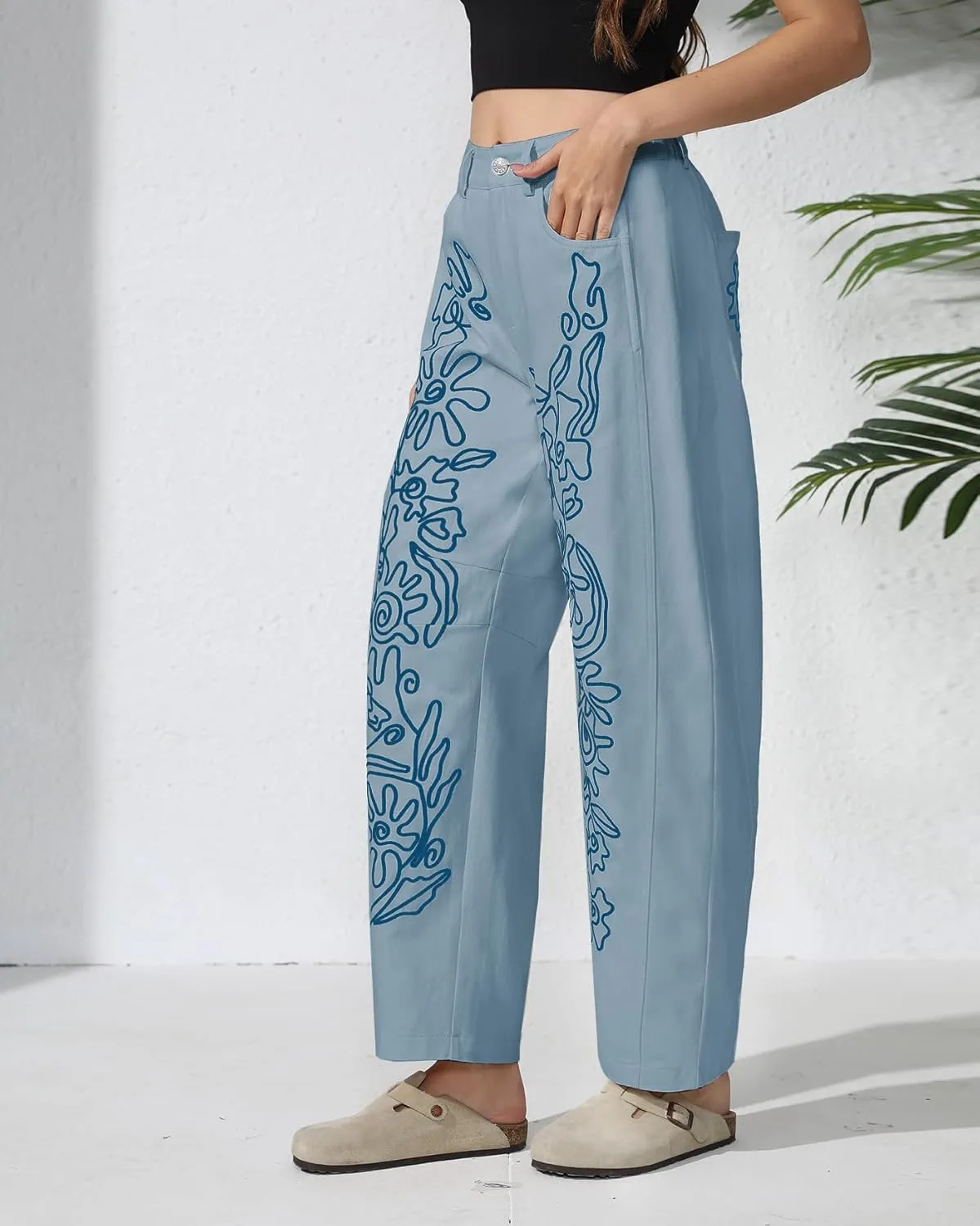 Kedera Embroidered Jeans for Women 2025 Baggy Boyfriend Jeans Barrel Leg Horseshoe Jeans Women Vintage Mid Rise Jeans