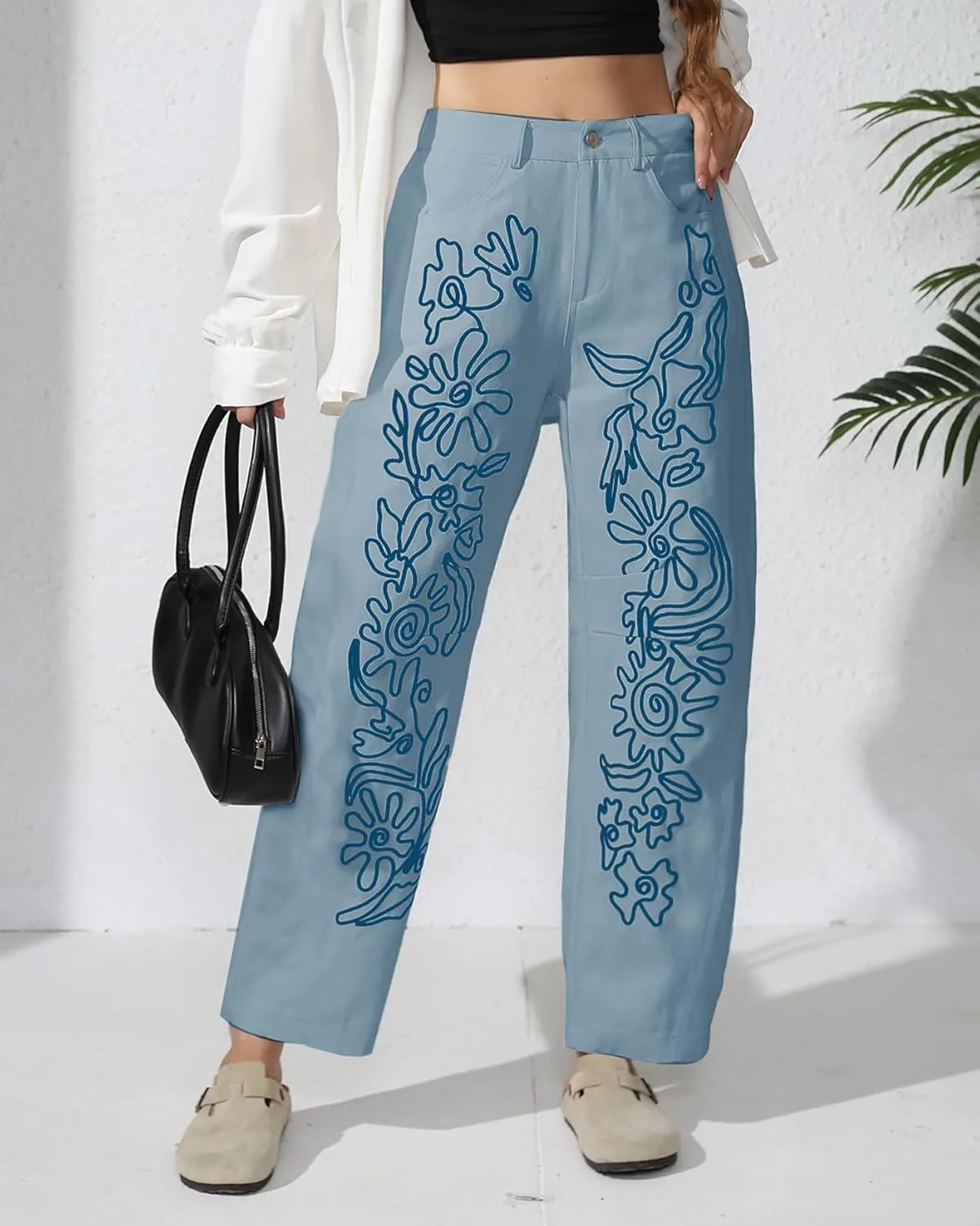 Kedera Embroidered Jeans for Women 2025 Baggy Boyfriend Jeans Barrel Leg Horseshoe Jeans Women Vintage Mid Rise Jeans