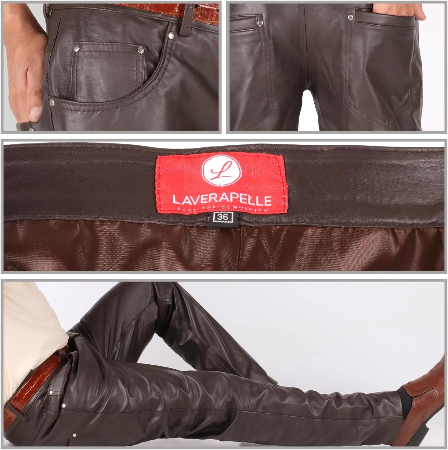 Laverapelle Men's Genuine Lambskin Leather Pants (Black, Leather Jeans) - 1804001