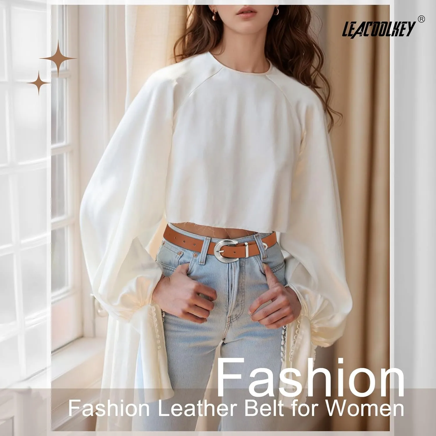 LEACOOLKEY Women Leather Belt Women Belts for Jeans Dress Ladies Fashion Leather Waist Belt Women Black Belt