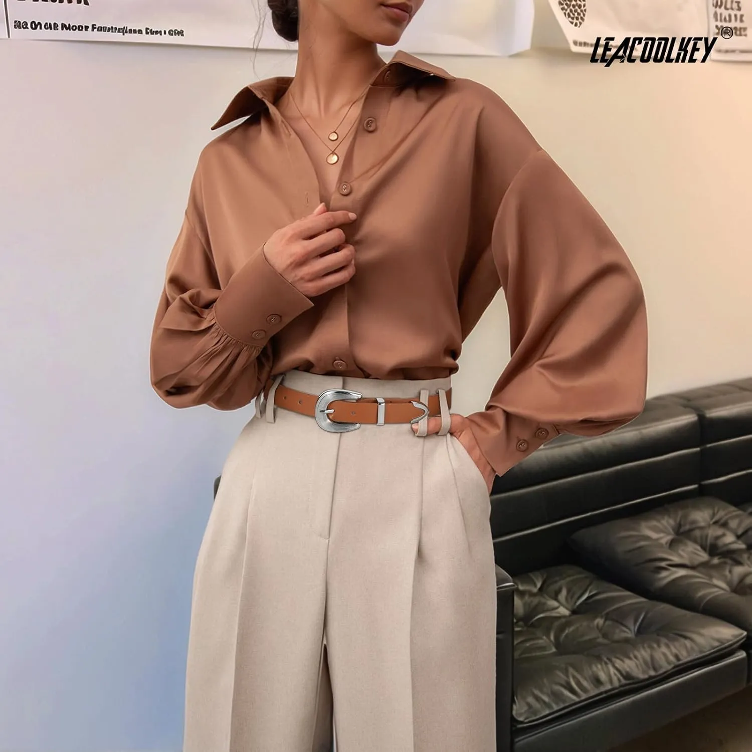 LEACOOLKEY Women Leather Belt Women Belts for Jeans Dress Ladies Fashion Leather Waist Belt Women Black Belt