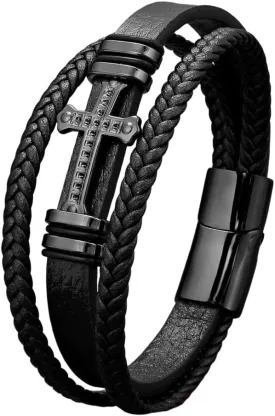 Leather Cross Bracelet for Men Religious Christian Cuff Bracelets for Confirmation Baptism Christmas