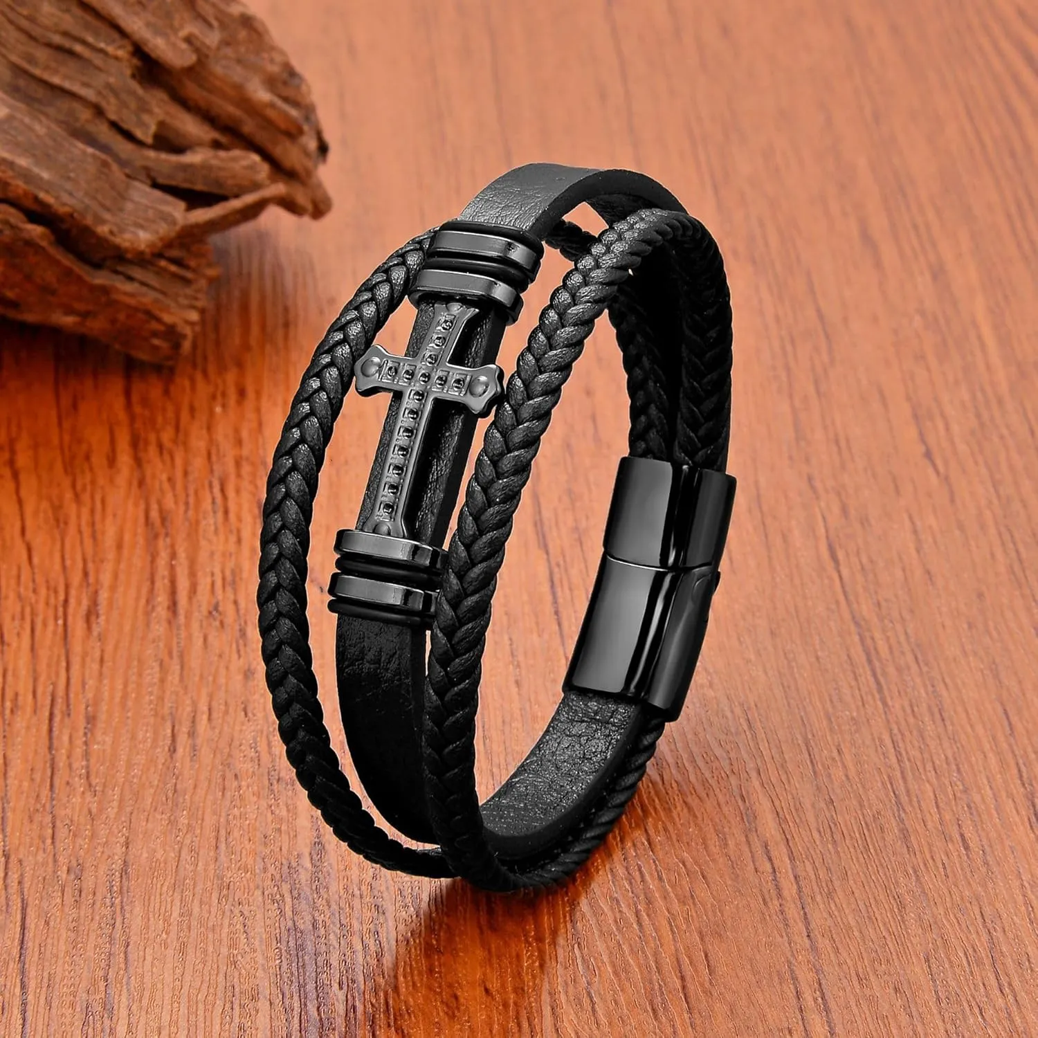 Leather Cross Bracelet for Men Religious Christian Cuff Bracelets for Confirmation Baptism Christmas