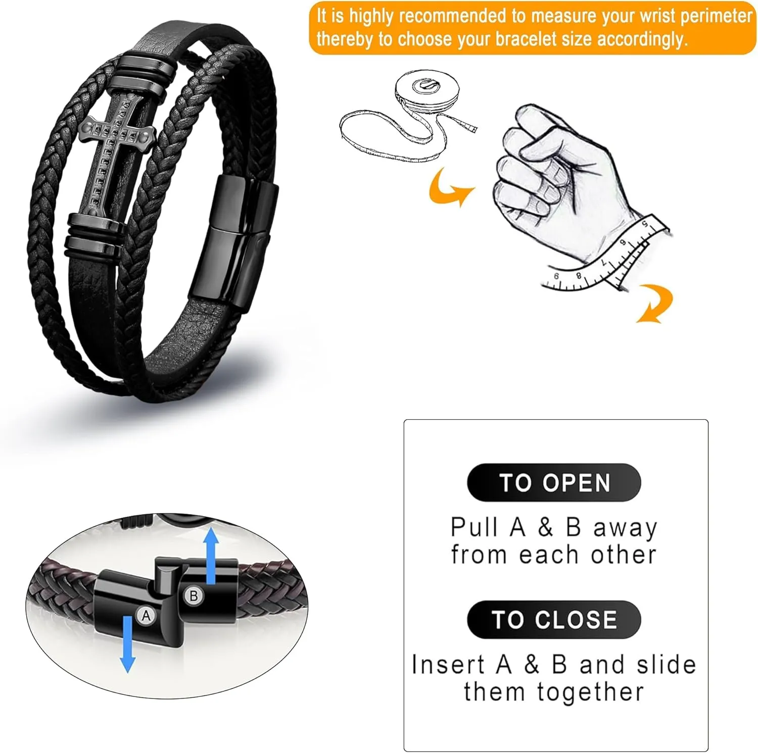 Leather Cross Bracelet for Men Religious Christian Cuff Bracelets for Confirmation Baptism Christmas